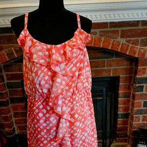 Lane Bryant Peach & White Dress. Gathered Waist & Ruffles. Size 18/20.